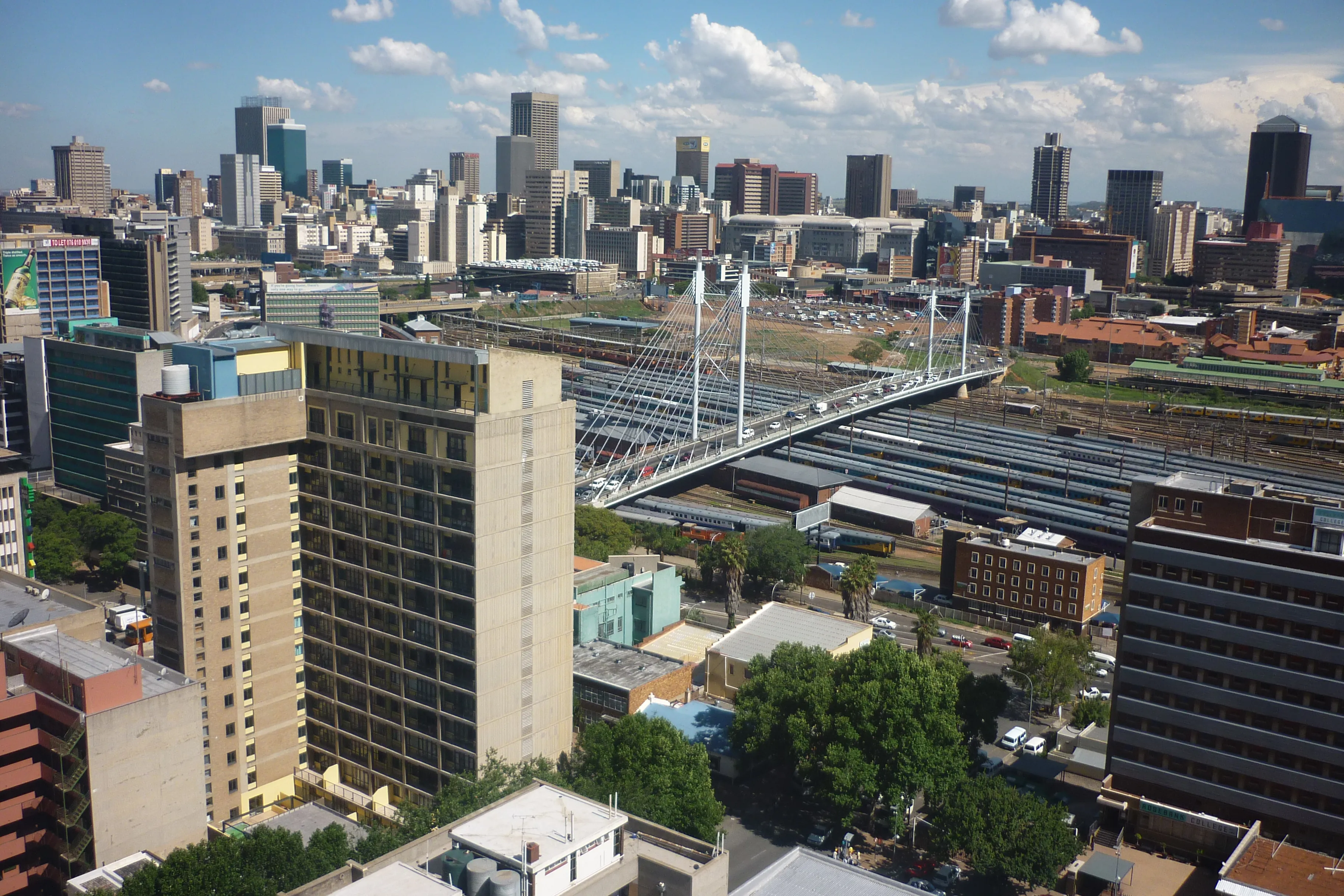Johannesburg city centre with the Nelson Mandela Bridge